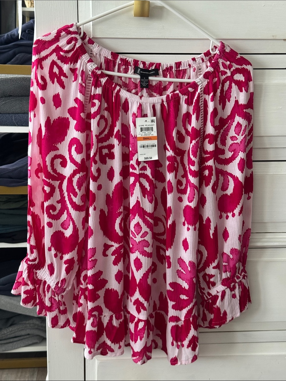 INC International Concepts Pink and White Floral Peasant Top
